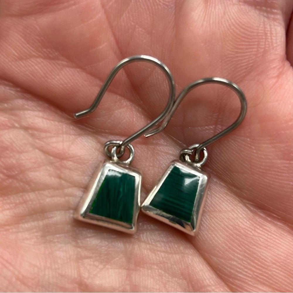 Natural Inlay Green Malachite & 925 Sterling Silver Drop Dangle Earrings Gift
